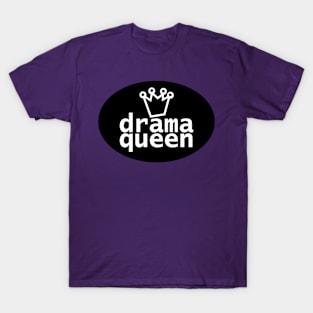 Drama Queen and Crown on Black Oval T-Shirt